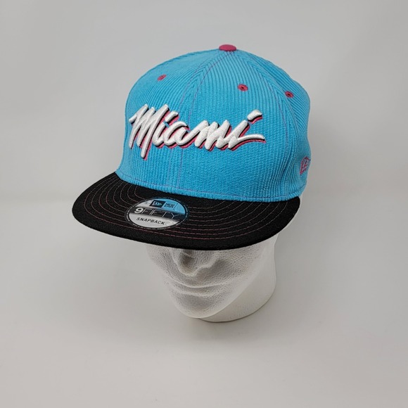 New Era 9FIFTY SnapBack Hat Cap City Edition Miami Heat Blue Corduroy Adjustable - Picture 1 of 7